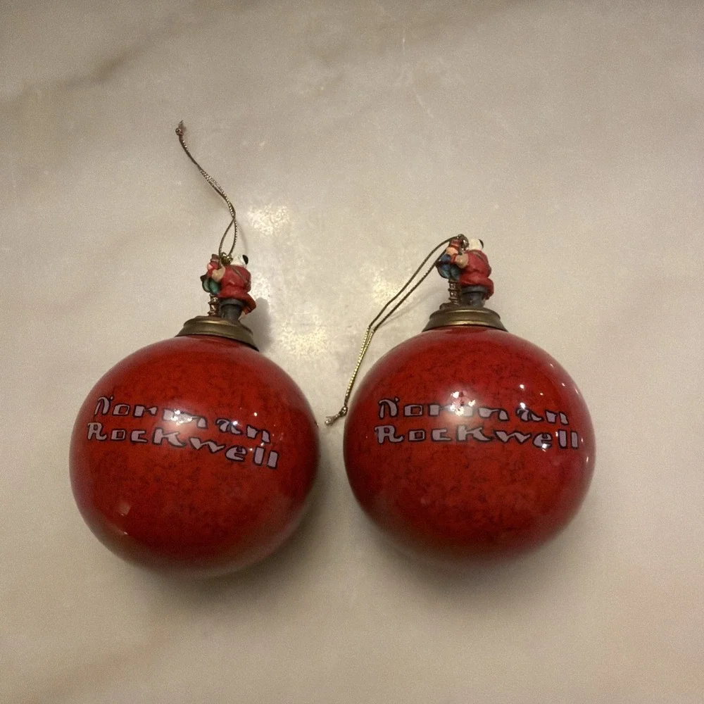 Vtg 1998 Bradford Editions Norman Rockwell Christmas Ornaments Set Of 2 Santa - Picture 4 of 9